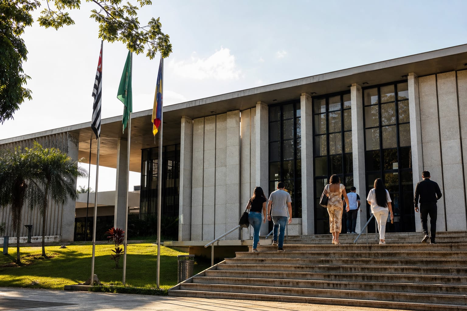 Fachada de prédio de prefeitura brasileira em manhã de sol